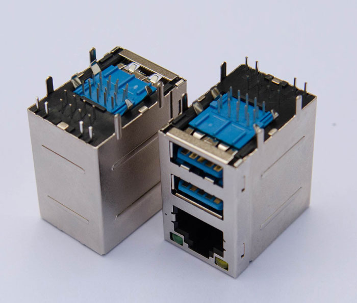 U3-046 USB 3.0 A F 双层90度插板+RJ45
